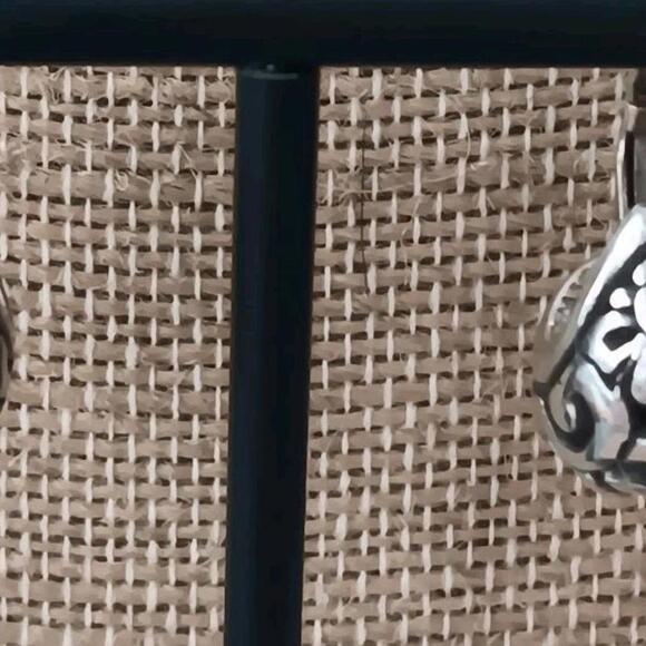 Floral Scroll Work Black and Silver Tone Lever Back Earring, Dangle - Picture 3 of 8